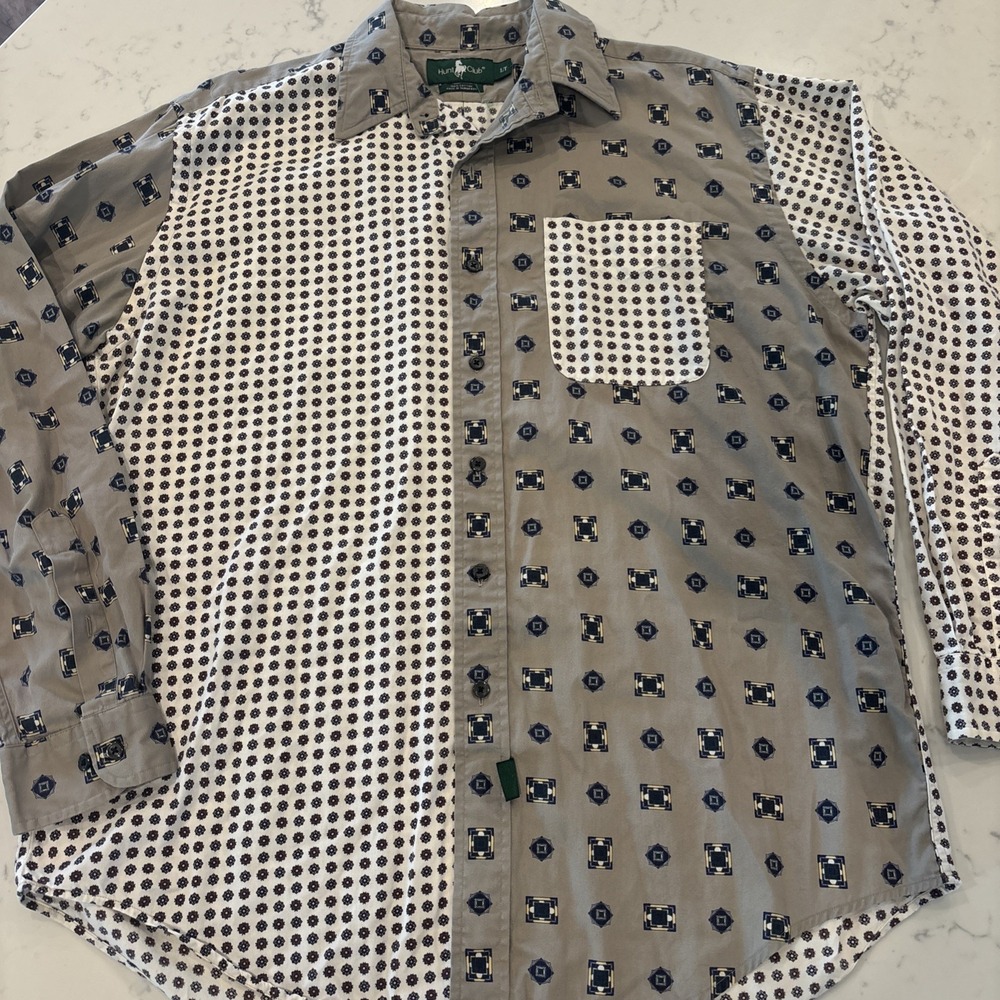 VTG 1990s Hunt Club Geo Print Button Down Shirt SZ LG Tall 90s Vibe PreppyRetro